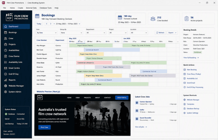 Crew booking system moved from Access 2000 to Azure SQL Server with a Next.js website